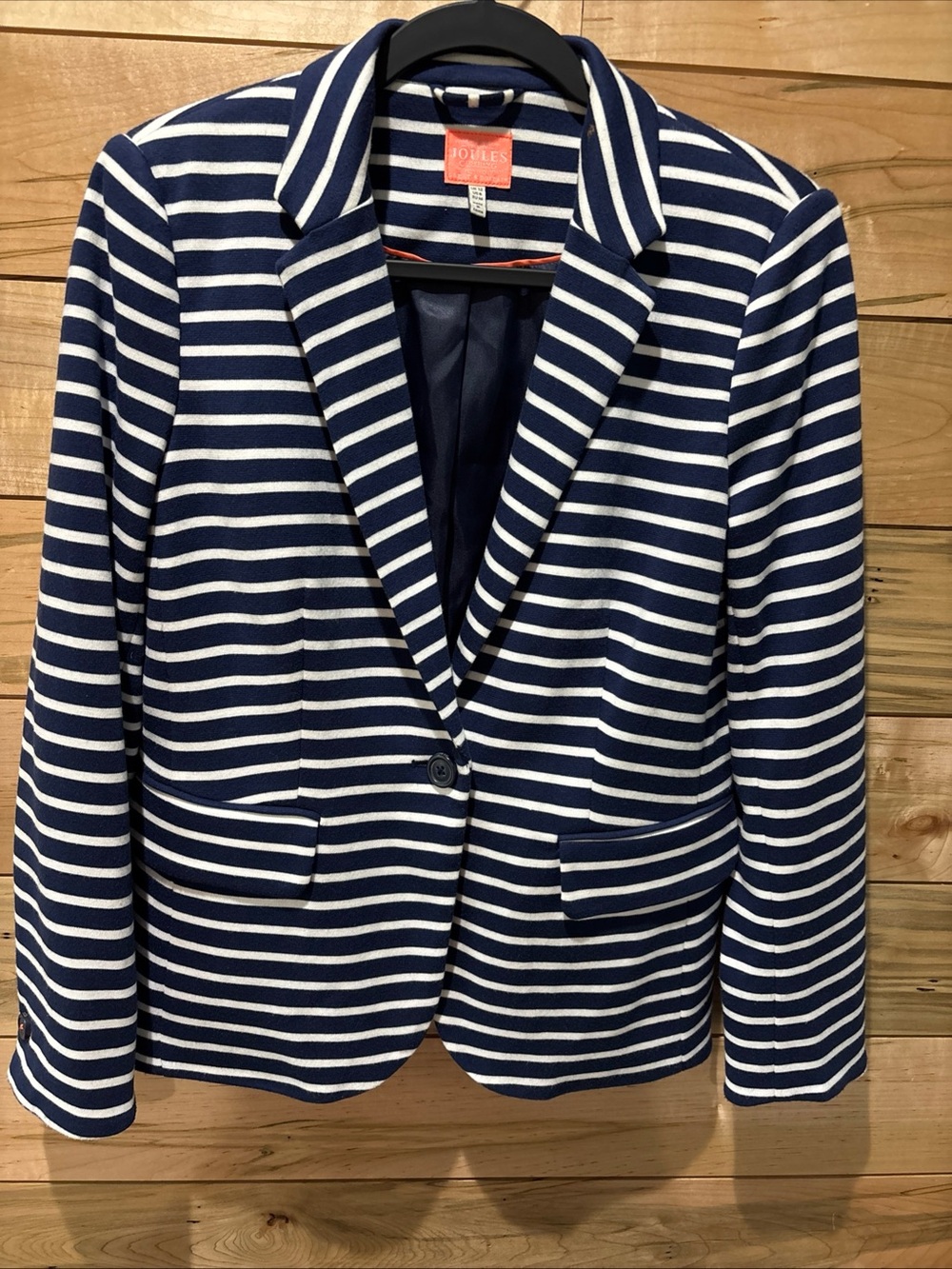Joules Navy and White Striped Single-Button Blazer